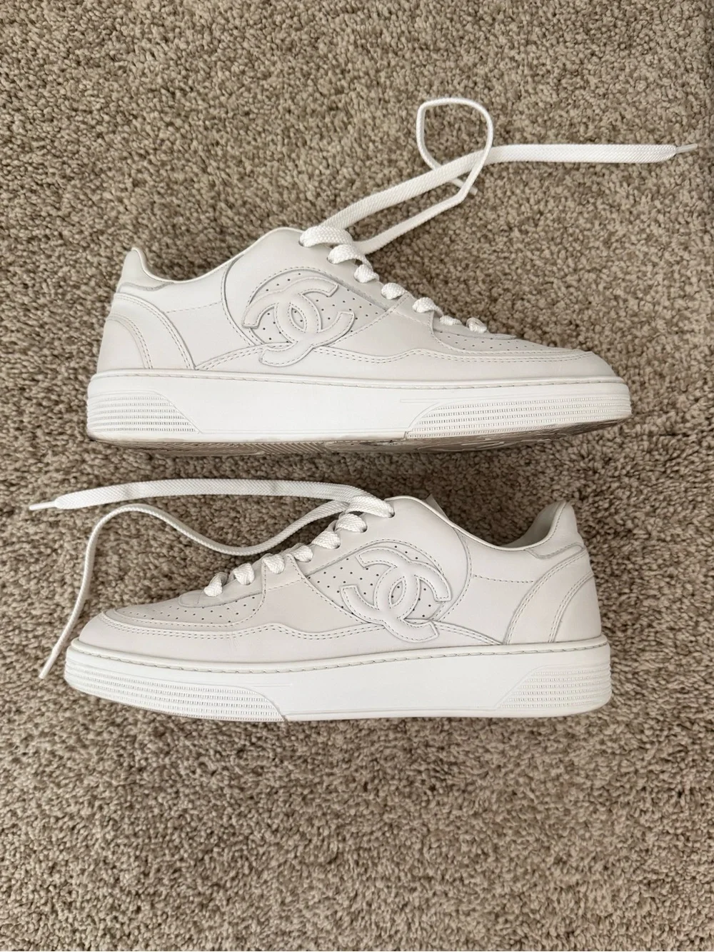 Chanel Leather CC Sport Runner Sneakers 23A Collection White Size 38.5